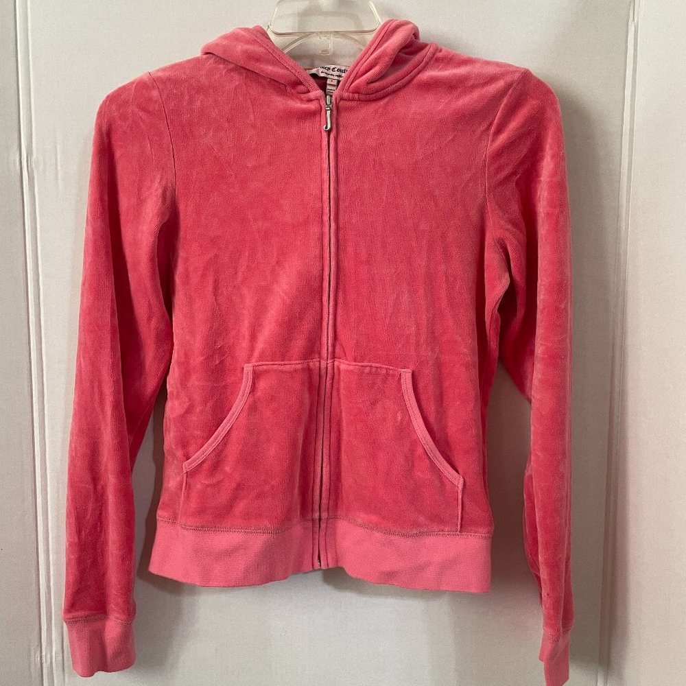 Juicy Couture Coral Salmon Pink Velour Track Jacket Hoodie